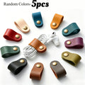 Faux Leather Data Cable Earphone Tie Desktop Storage Organizer Mobile