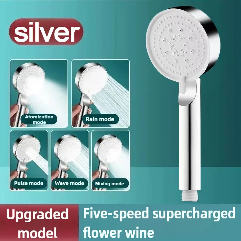 Adjustable Shower Head 5 Mode Rainfall Shower Large Flow ShowerHead High Pressure Water Saving Shower Mixer Bathroom Accessories Zpaxo sliver 1