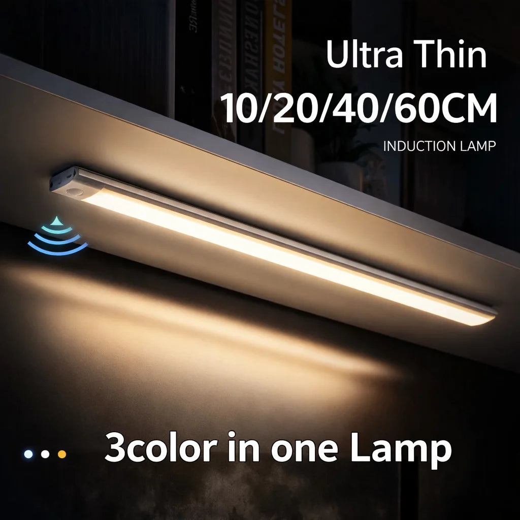 Motion Sensor LED Under Cabinet Light, Ultra Thin Wireless USB Rechargeable Closet Wardrobe Lamp for Kitchen Bedroom Indoor Zpaxo