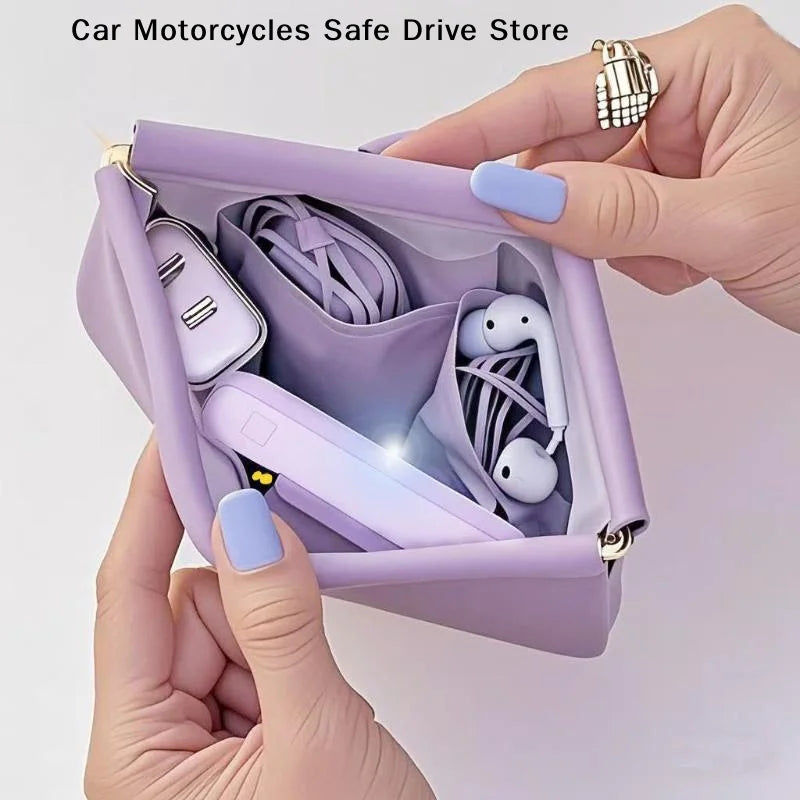 MStorage Bag Automatic Closure Wired Headphone Storage PU Coin Purse