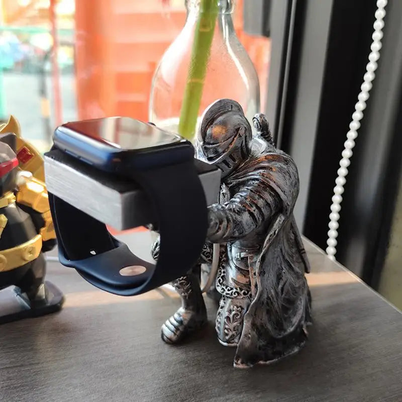 Watch Stand Charging Dock for Apple Watch, Cartoon Charging Desktop Bracket Smartwatch Holder Black Warrior Figurine Support Zpaxo