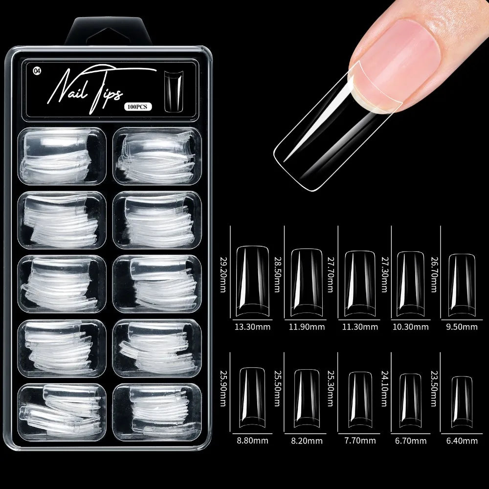 100Pcs Acrylic False Nail Transparent Traceless Artificial Nails Tips Almond Square Full Cover Pre-File Pressed Nails Zpaxo 4