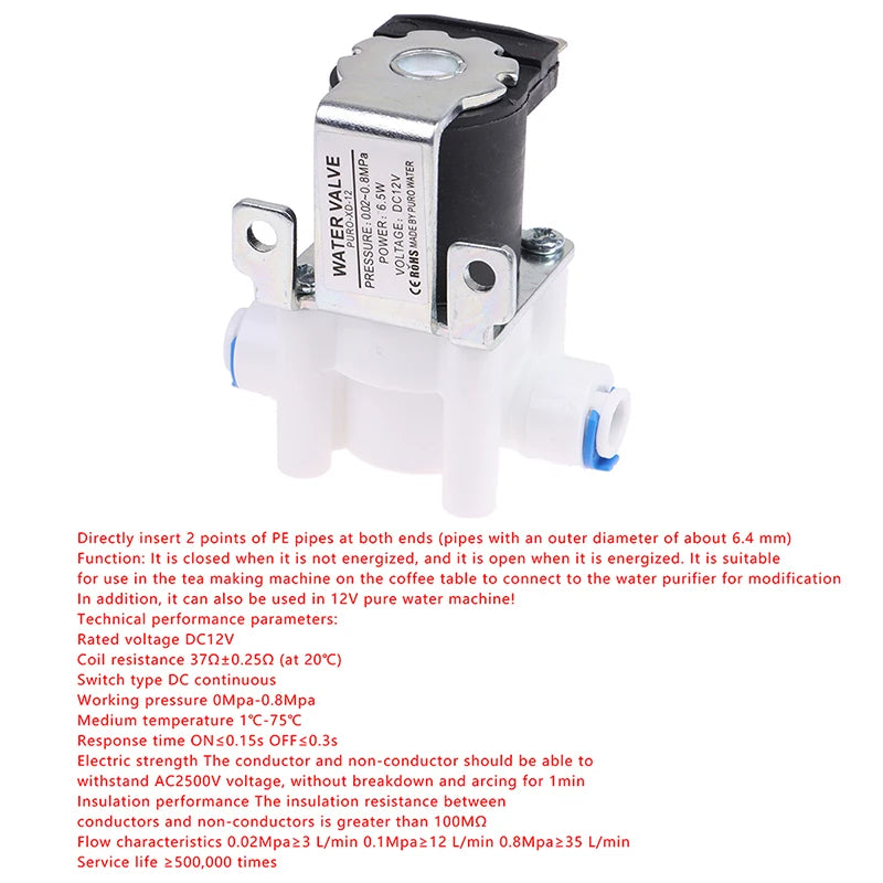 1PC Inlet solenoid valve 12V/24V pure water machine, water purifier, reverse osmosis 2-point quick connect valve switch Zpaxo