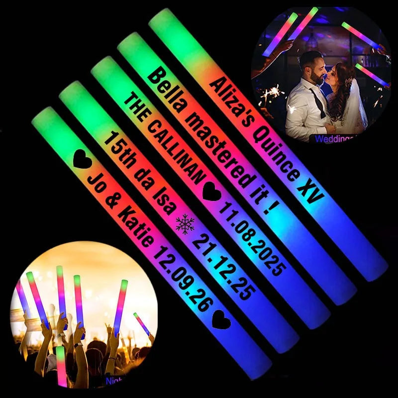 Customizable LED Glow Sticks Multicolor Foam Personalized Wedding