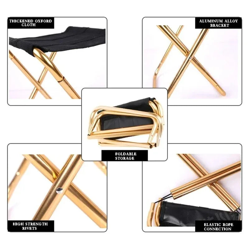 Outdoor Camping Chair Golden Aluminum Alloy Folding Bag Stool Seat