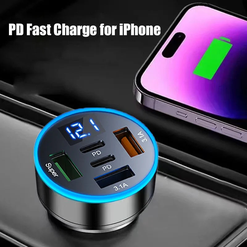 UYUXIO 1 USB Car Phone Charger Adapter Voltage Display Dual PD Port