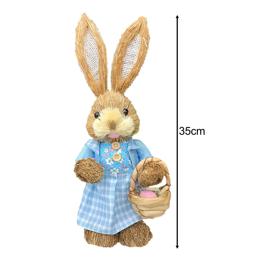 Straw Easter Bunny Statue – 13.78" Standing Rabbit Figurine Easter Bunny Figurine Zpaxo