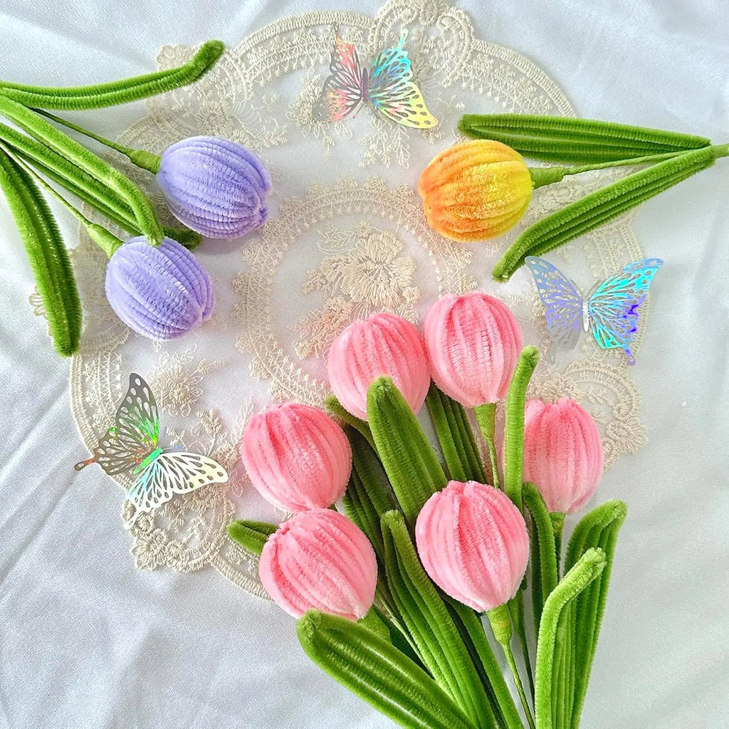 Twisted Rod Bouquet Tulip Handmade Plush Flower Pipe Cleaner Craft