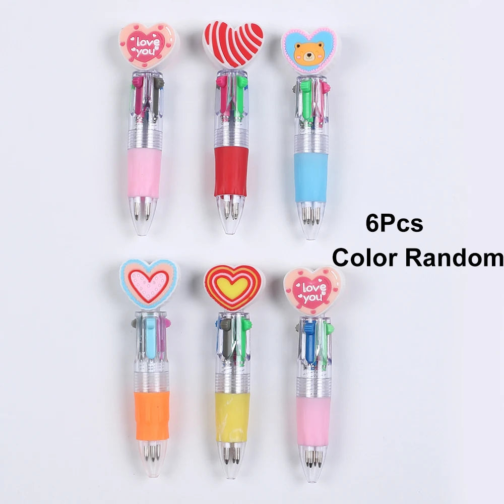 6/12Pcs Heart Ballpoint Pens Valentine's Day Gift 4-in-1 Mini Multicolor Pens for Birthday Party Teacher School Supplies Zpaxo 6Pcs Random Color