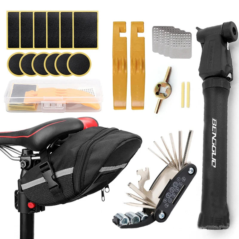Portable Bicycle Repair Tools Kit Bike Repair Tools Kit Pump Saddle Bag Tire Patch Multi-functional Wrench Tool Set Accessories Zpaxo Tool Set 9