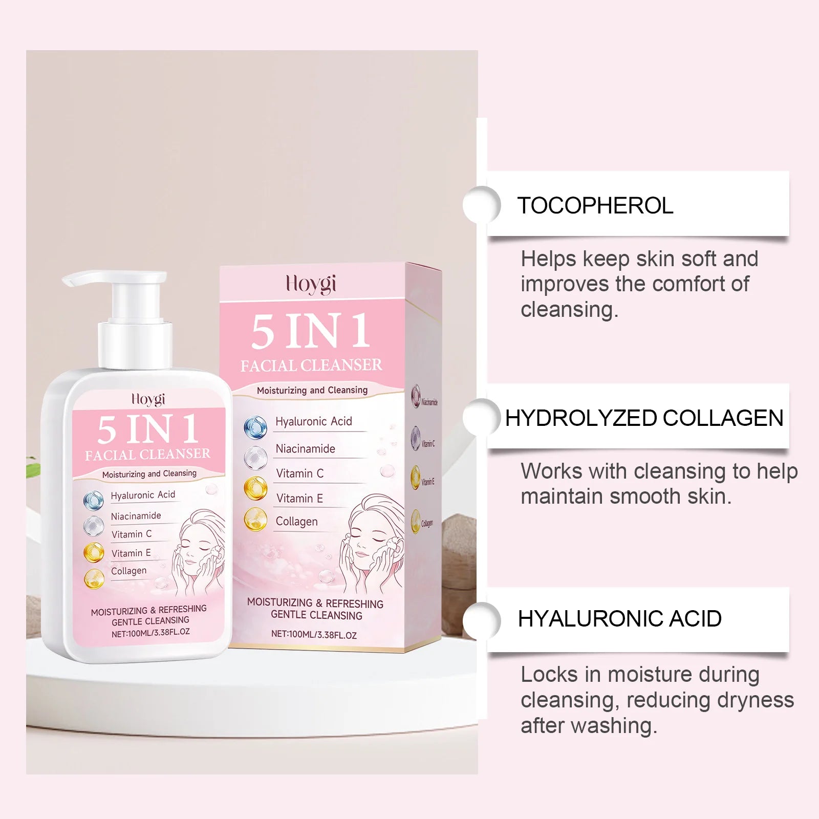 Hoygi 5-in-1 Facial Cleanser – Hydrating, Brightening Foam Facial Cleanser Zpaxo