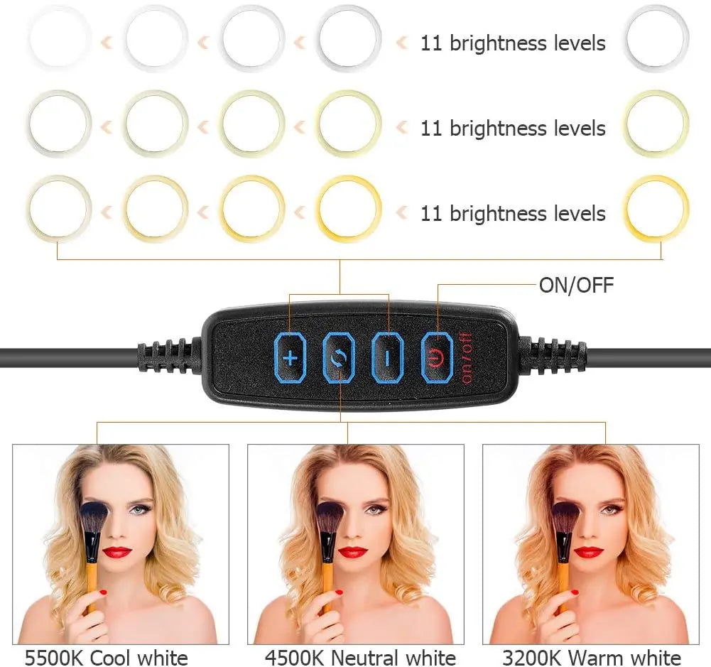 LED Photography RingLight 3 Modes Dimmable Selfie Ring Light With Tripod & Phone Stand For TikTok Video Live Makeup Fill Lamp Zpaxo