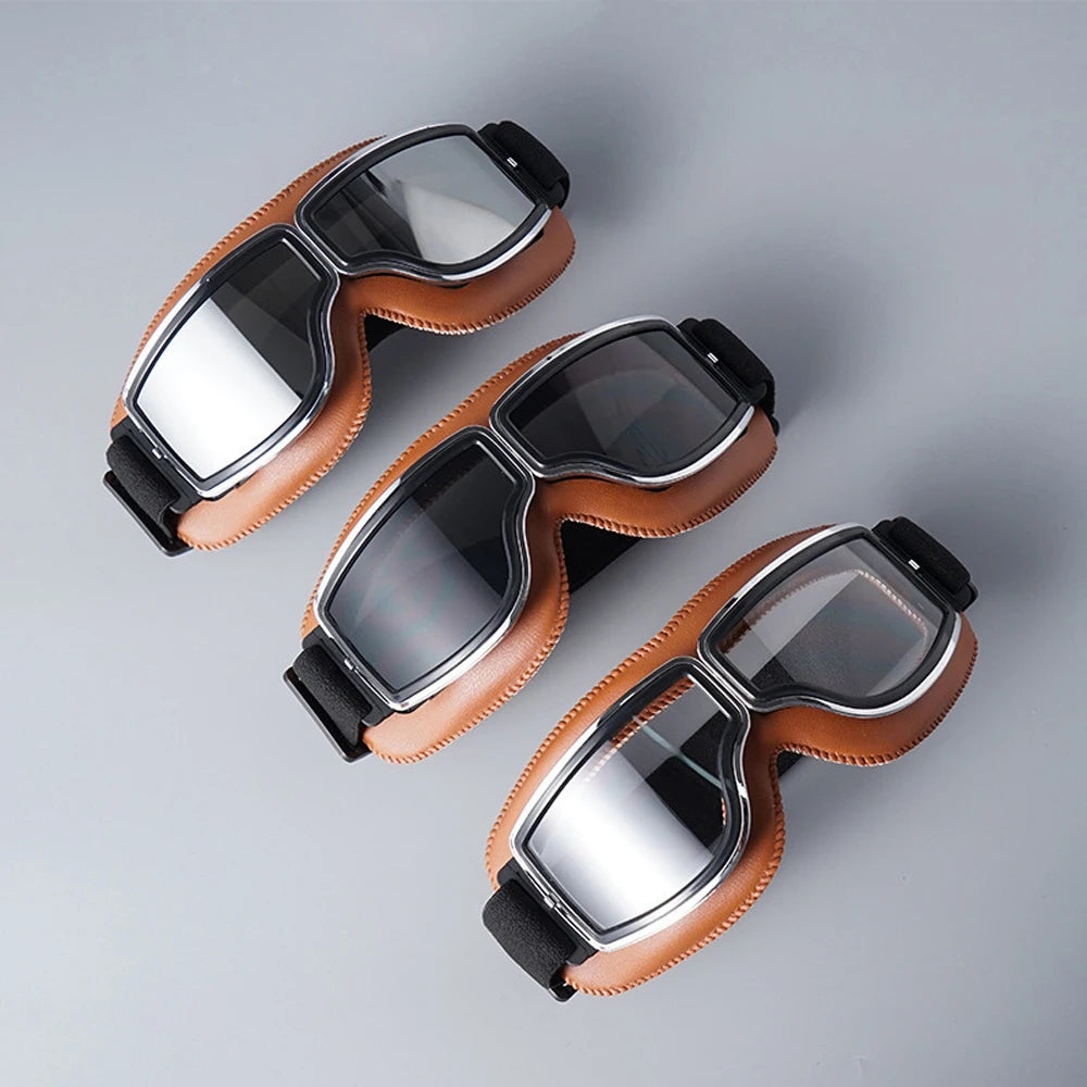 Vintage Leather Motorcycle Goggles – Windproof Pilot Cycling