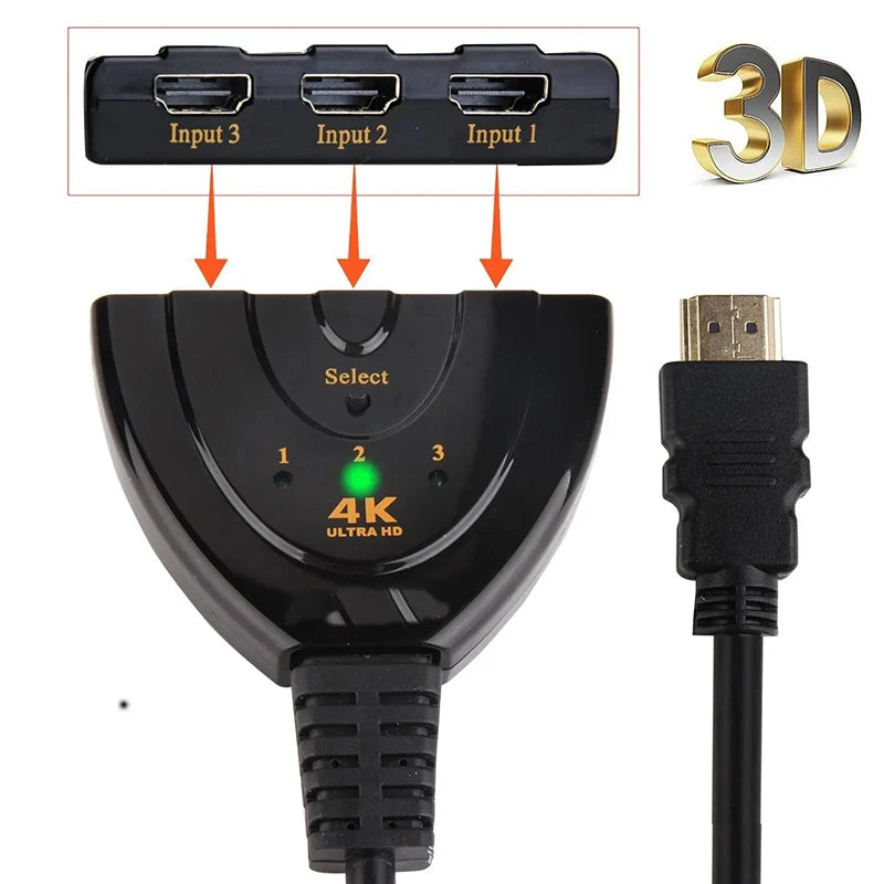 3-Port HDMI Switch 4K 2K 3D – Mini Video Switcher Hub HDMI Switch Zpaxo