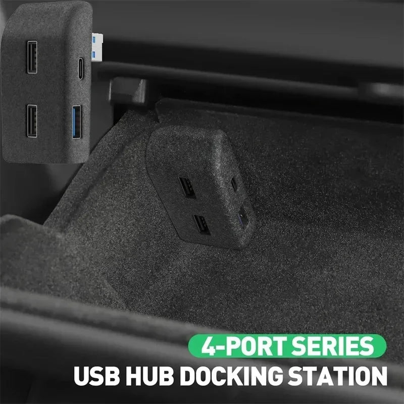 Tesla Model 3 & Y Glove Box 4-Port USB Hub Docking Station
