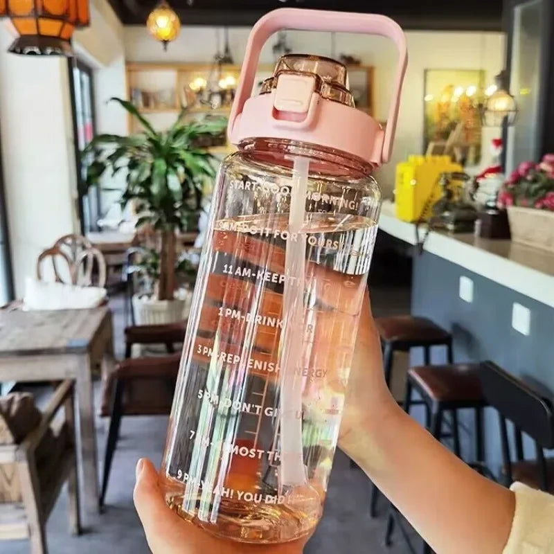 Sports Drinking Bottles Time Marker Men Women Water Bottle Straw