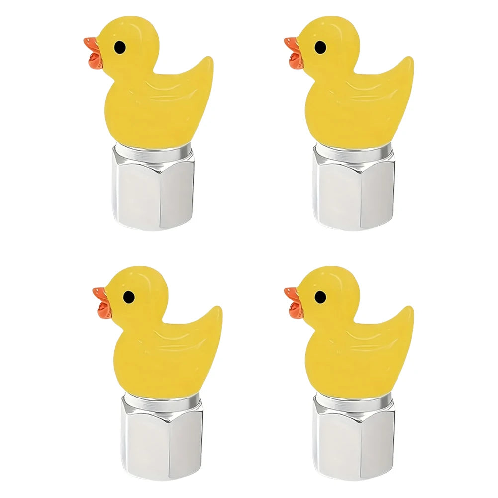 Cute Duck Glow Dark Tire Valve Caps Auto Stem Covers Cars Motorcycles Zpaxo silver yellow