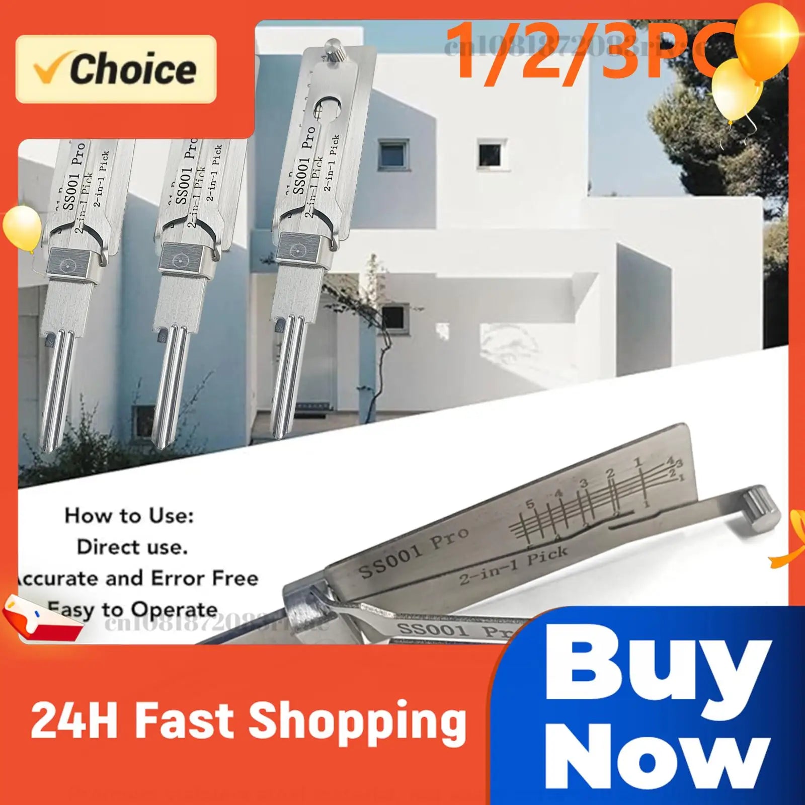 1- Stainless Steel Key Decoder SS001 O-ring Pickup Hook Tool Hand