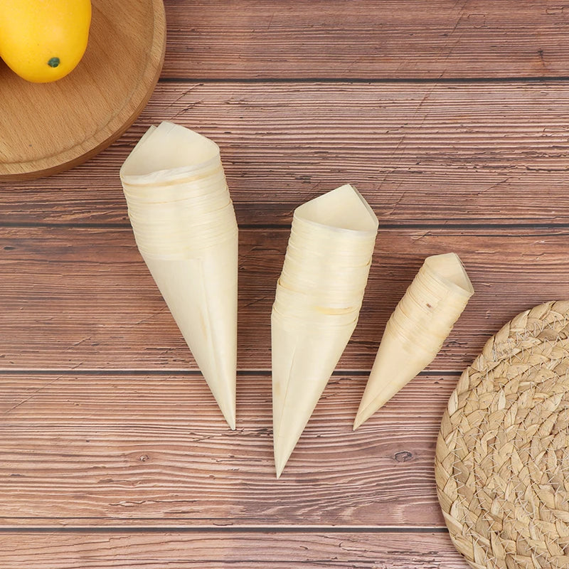 Cones Candy Boxes Disposable Wood Appetizer Biodegradable Cone Veneer