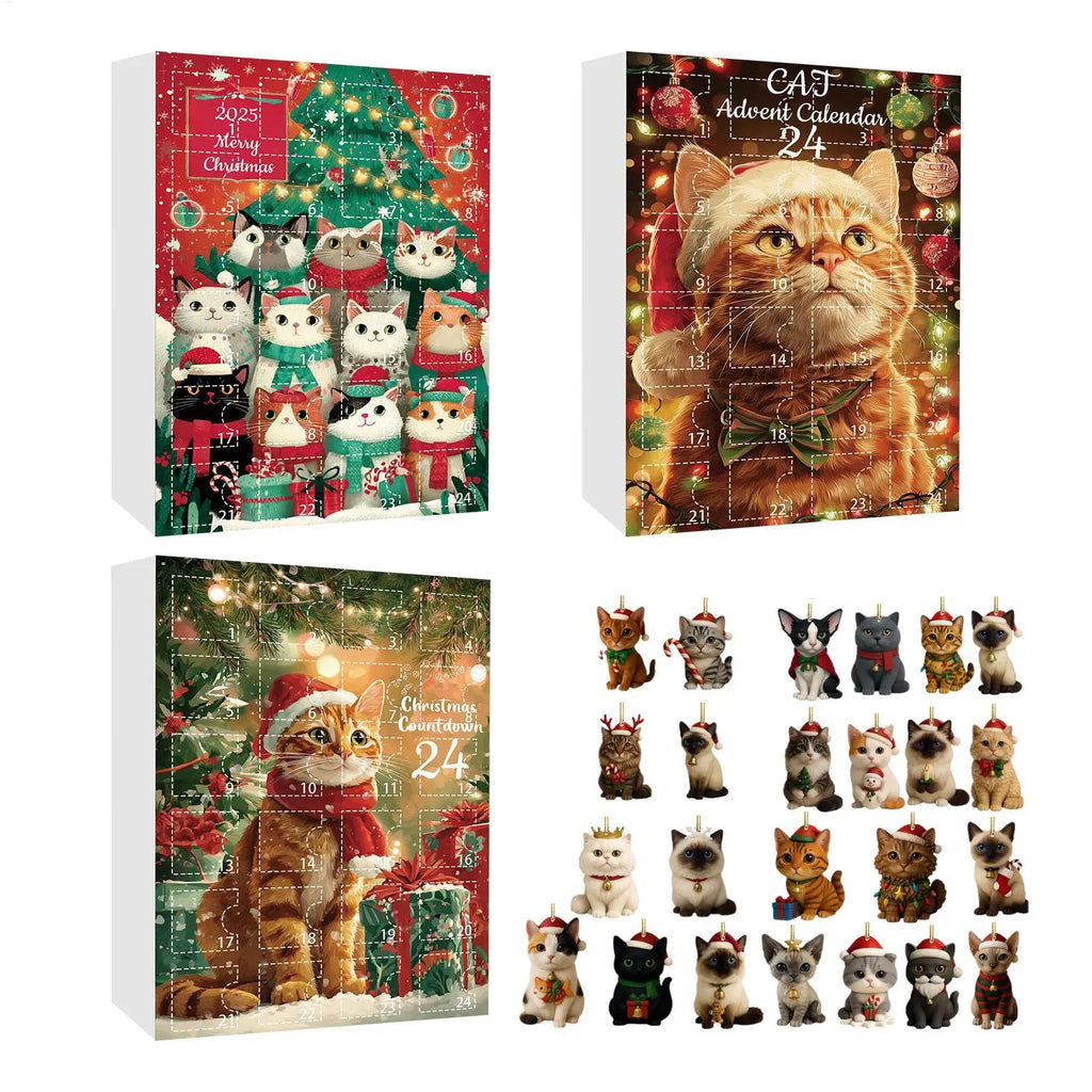 Cat Christmas Countdown Calendar Keychain 2D Acrylic Ornament Charm