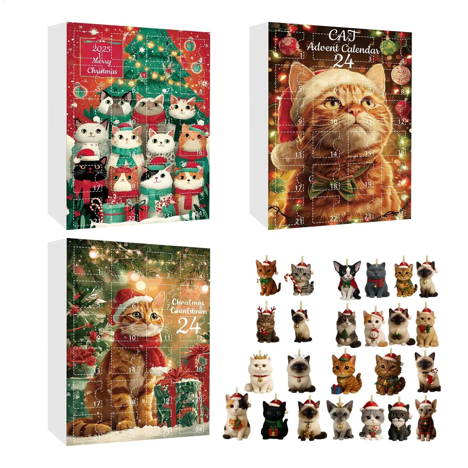 Cat Christmas Countdown Calendar Keychain 2D Acrylic Ornament Charm