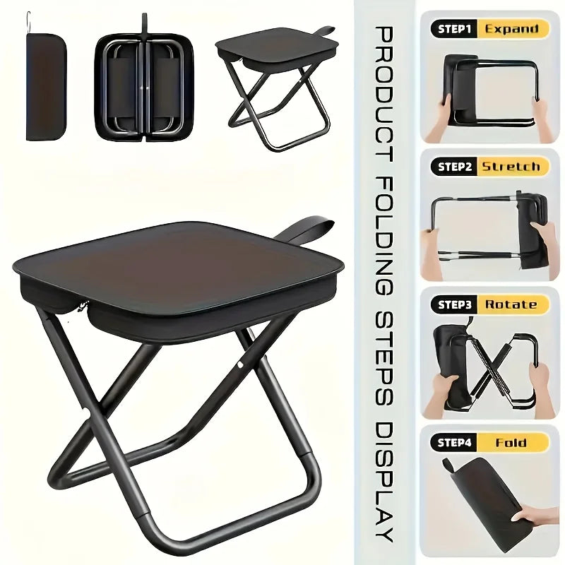 1pc Portable Folding Pencil Stool for Outdoor Picnic, Small Folding Stool for Camping and Fishing, Durable Iron Frame, Compact Zpaxo As shown