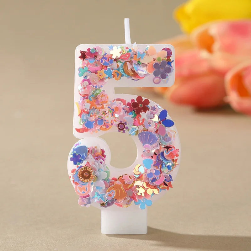 Sequined Flower Number Birthday Candles 0-9 Party Cake Decorations Zpaxo 5 B15489F