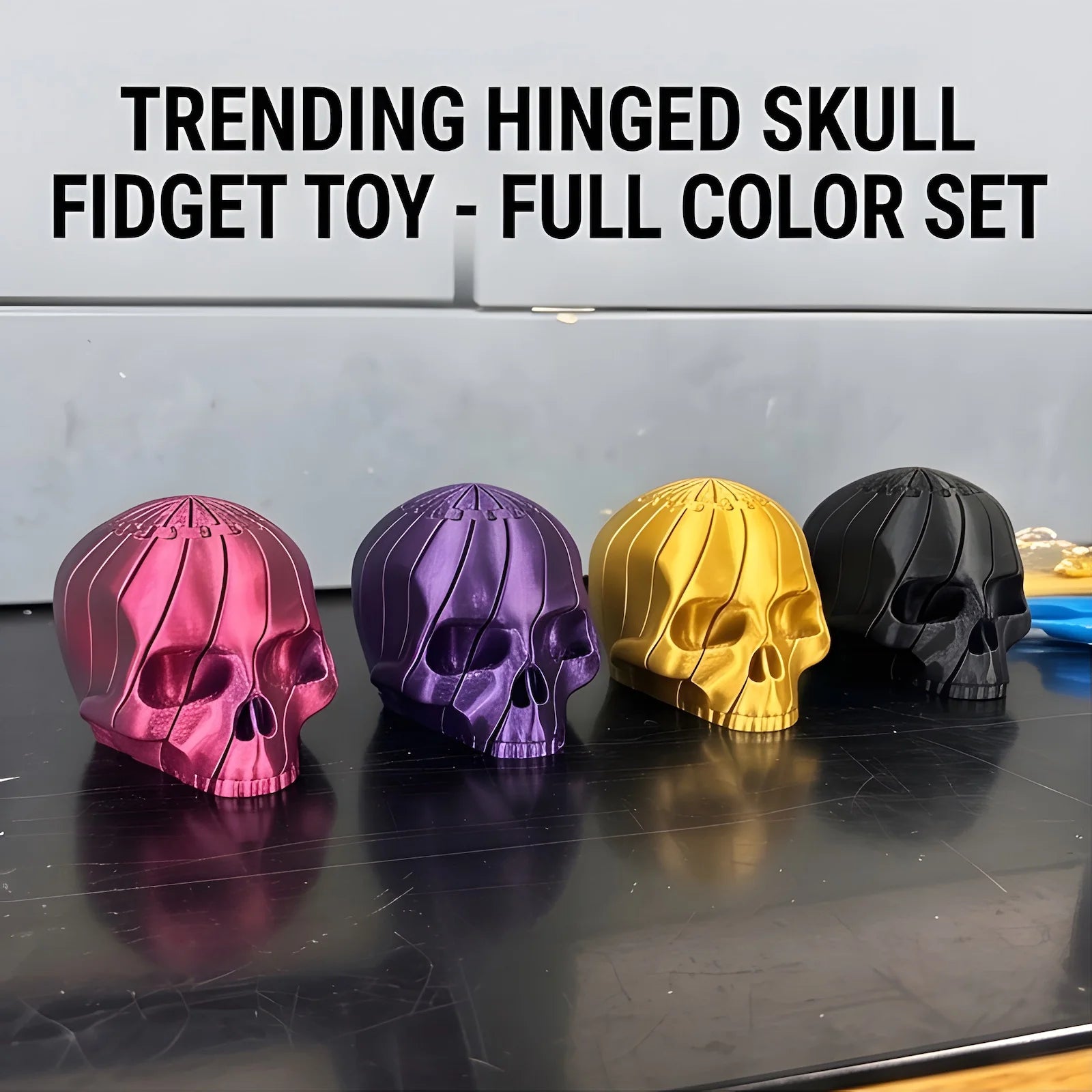 3D Printed Articulated Skull Fidget Toy Flexible Extendable Skeleton