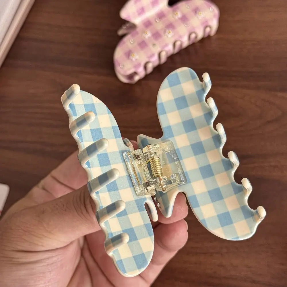 New Diamond-Studded Acetate Hair Claw Butterfly Shape Floral Pattern Hair Clip Sweet Style Elegant Shark Clip Back-Head Updos Zpaxo