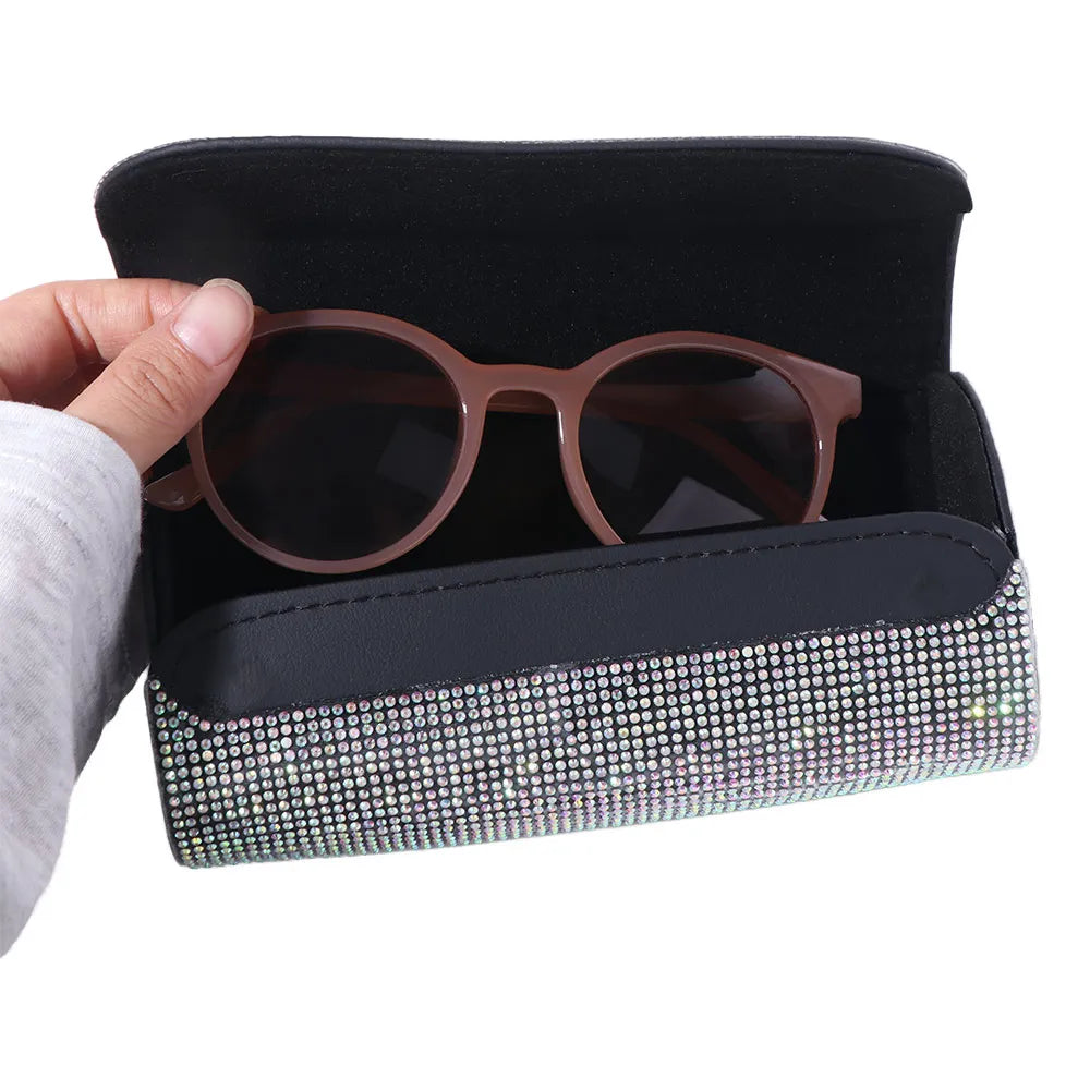 Portable Bling Sun Visor Glasses Case Rhinestone PU Leather Car Eyeglasses Holder Crystal Luxury Sunglasses Storage Box Vehicle Zpaxo