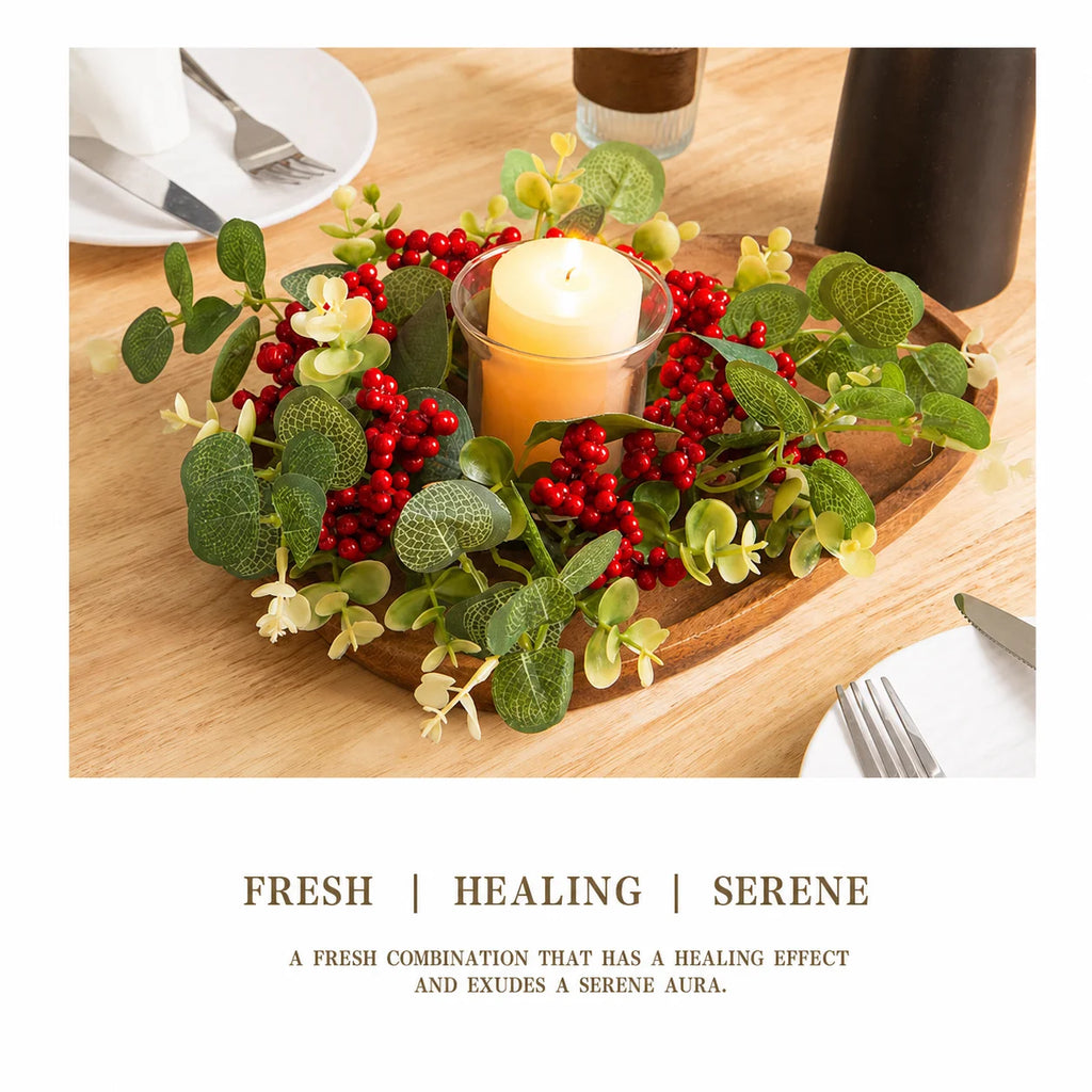 Christmas Candle Ring Wreath – Pine Cone, Holly & Red Berries
