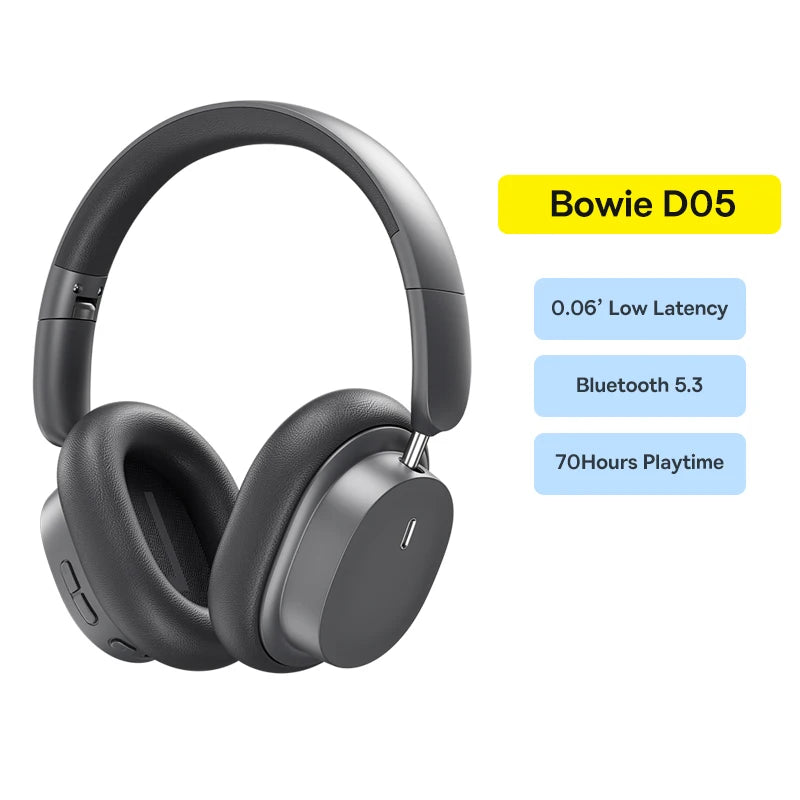Baseus Wireless Headphones Bluetooth 5 3 HIFI Level Earphone Driver Zpaxo Bowie D05 Gray China Mainland