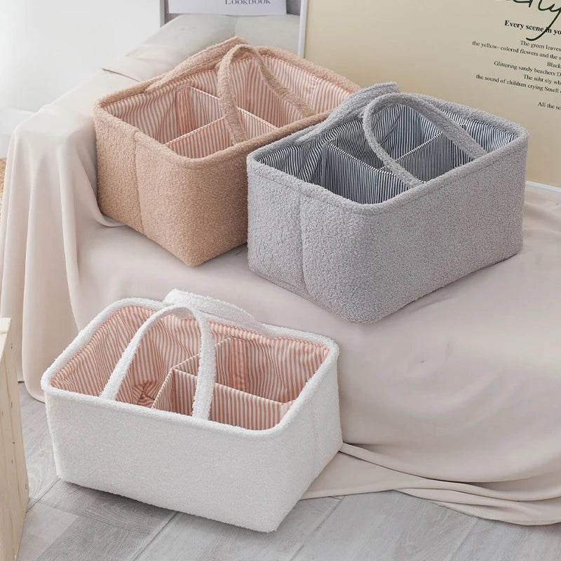Portable Divided Storage Basket Fabric Handle Handbag Home Living