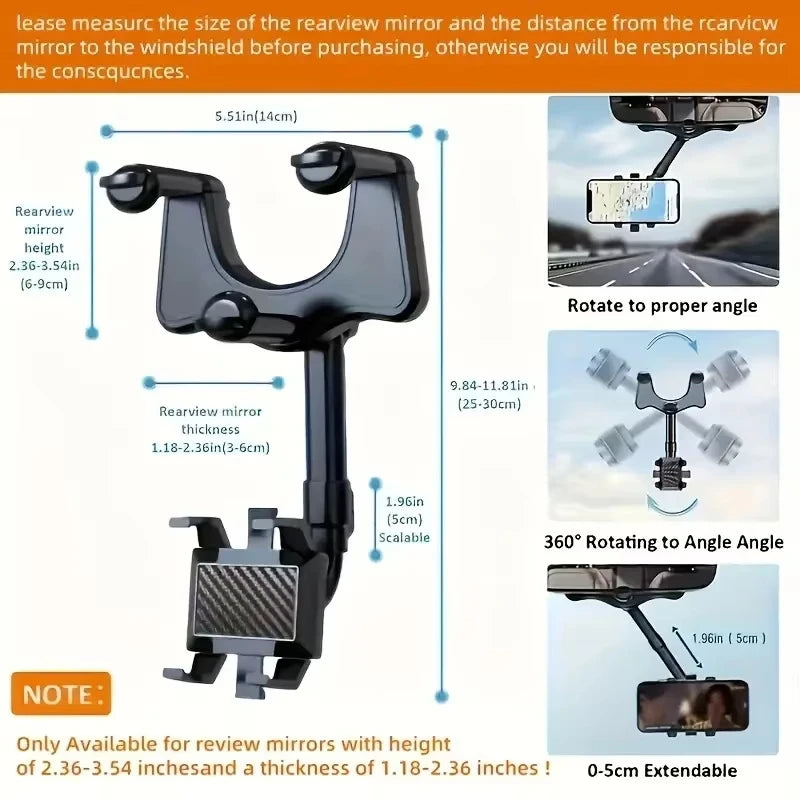360° Rearview Mirror Car Phone Holder – Universal Mount Car Phone Mount Zpaxo