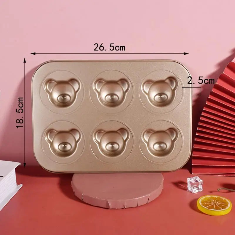 4 6 9 12 Even Bear Mold Baking Pan Non-stick DIY Cute Candy Cake Tool Zpaxo 6 Gold