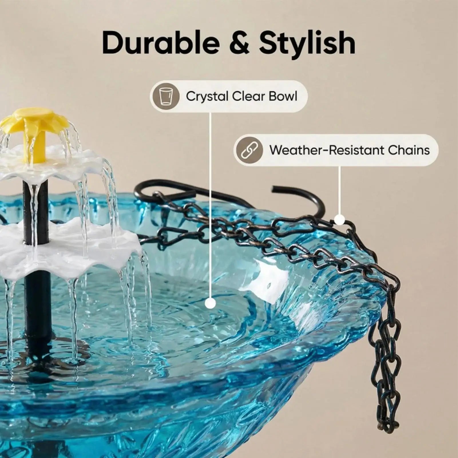 Solar Bird Bath Fountain Pump Sprinkler Glass Bowl Hanging Outdoor