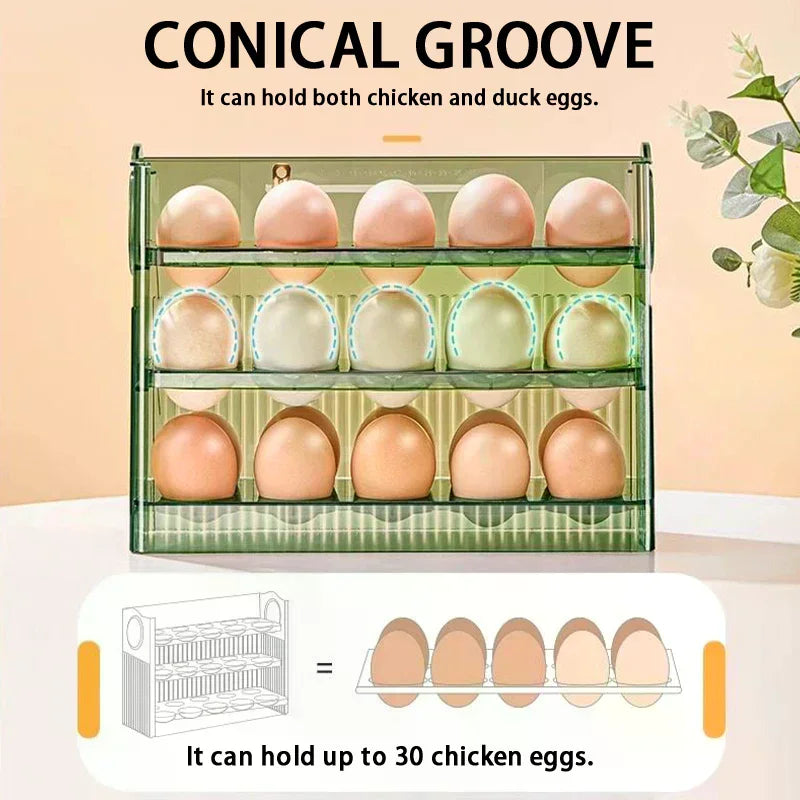 Kitchen Large Capacity Egg Fridge Storage Box - Portable Multi-Layer Egg Tray Organizer, Auto Opening/Closing Egg Holder Zpaxo