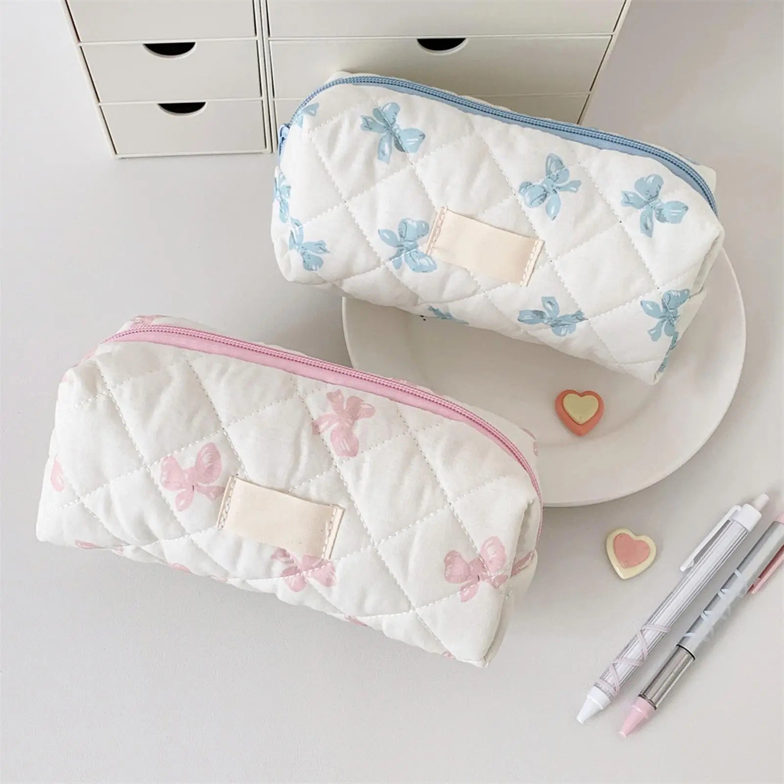 Cute Pencil Case Aesthetic Bow Pattern Stationery Bag Cosmetic