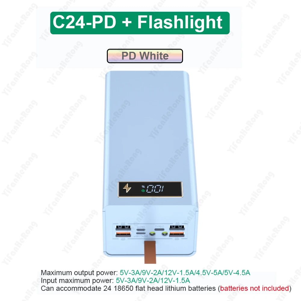 C24 24x18650 Flashlight Battery Charger Box Power Bank Holder DIY Zpaxo PD White