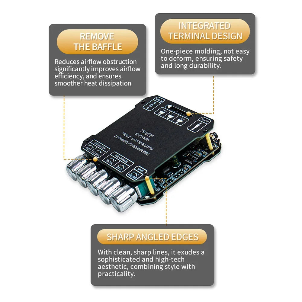 2.1 Channel BT Amplifier Board with Treble & Bass Control Subwoofer BT5.0 Audio Receiver for DIY Speakers and Home Audio YS-MT21 Zpaxo