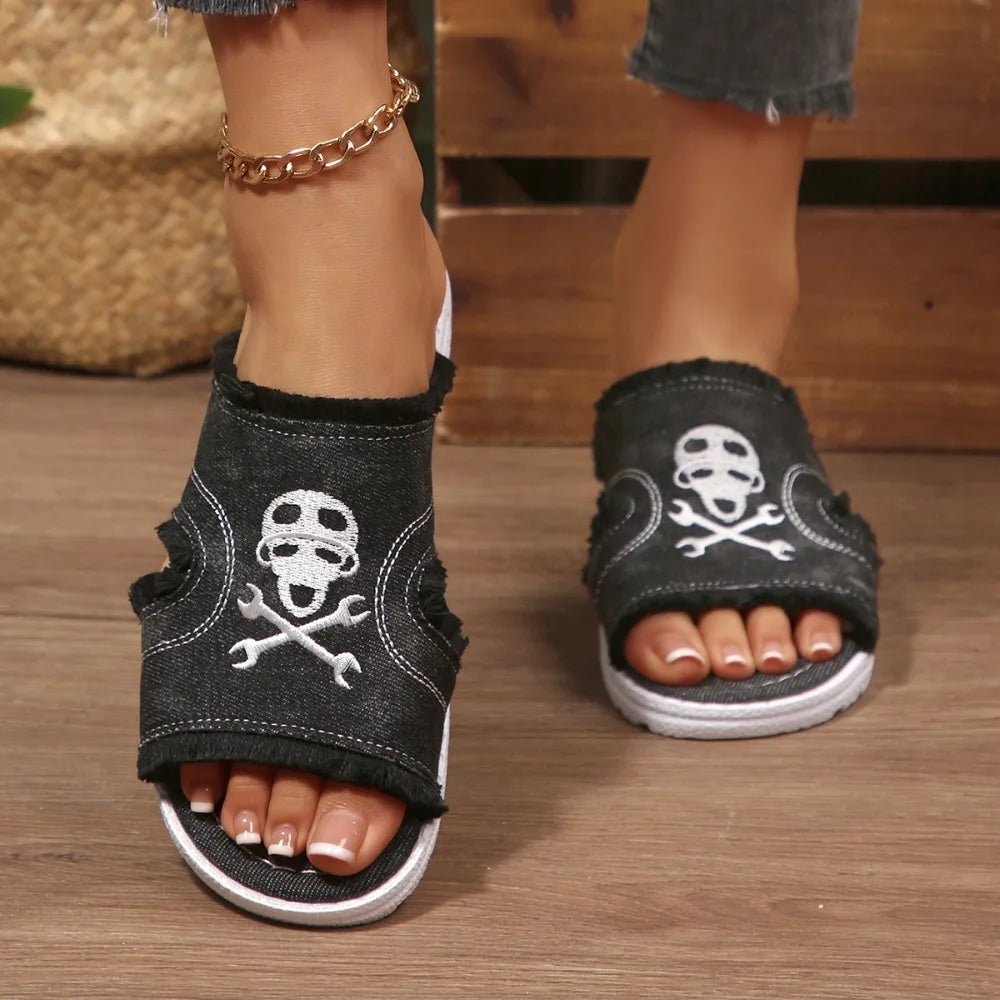 Women Flat Slippers 2026 Summer Fashion Embroidery Sandals Women's