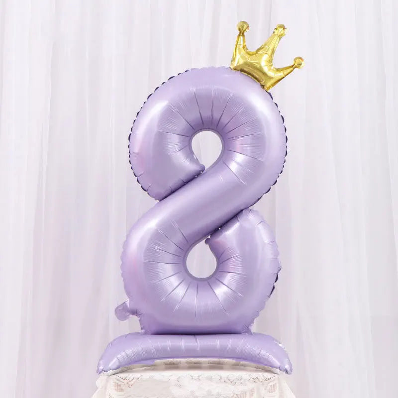 Light Purple Standing Foil Number Balloon Crown Digital Balloons Girl Zpaxo Number8 42inch