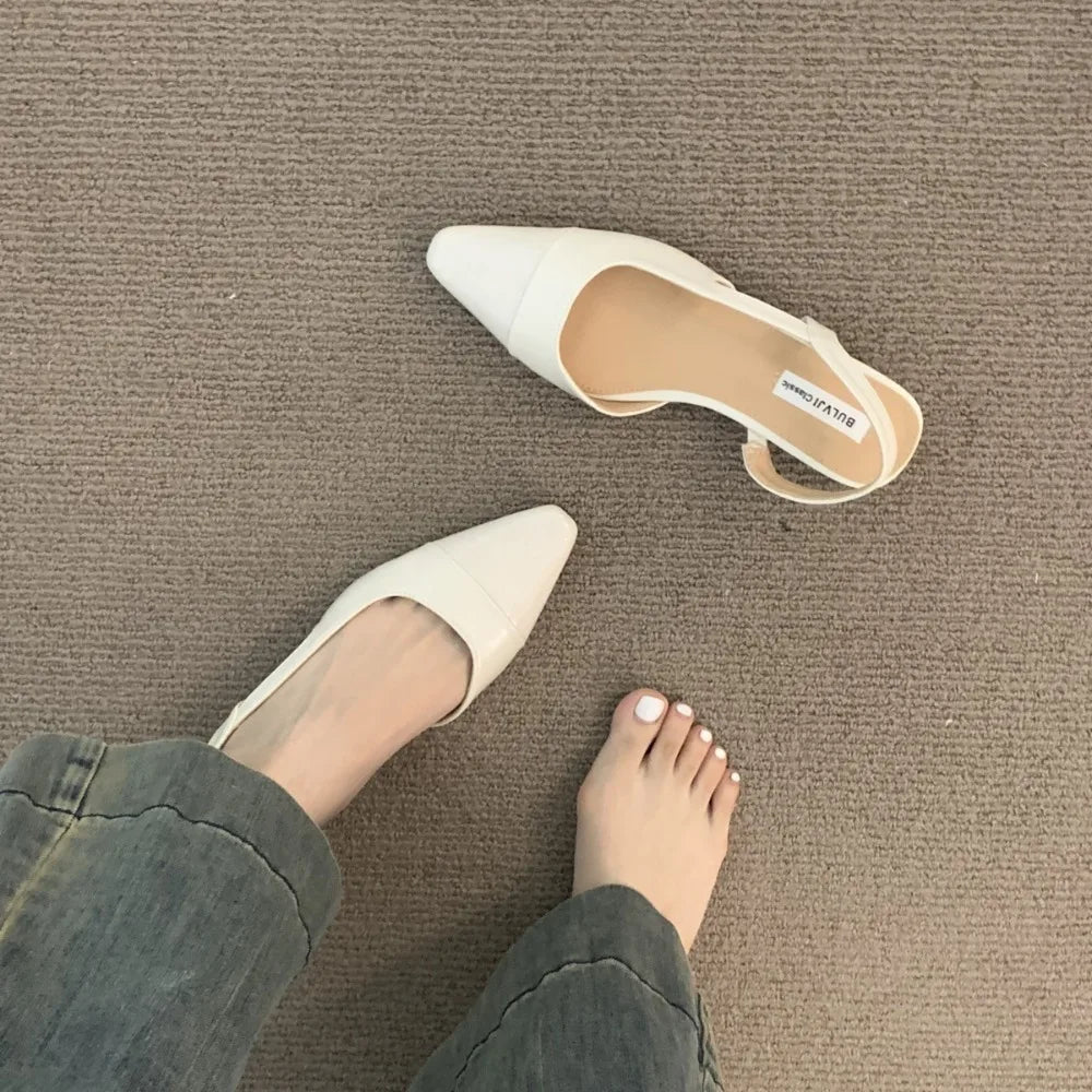 Low Heel Baotou Sandals Women's French Nude Color Pointed Small Fragrant Style Ladies Thick Heels Back Air Style Single Shoes Zpaxo