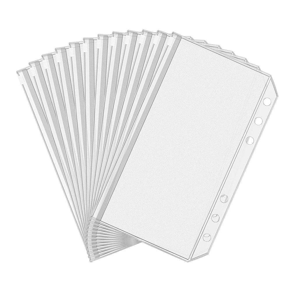 6/10Pcs A6 Binder Pockets with Zippers Clear Binder Inserts 6-Ring Budget Cash Envelopes for Student School Office Supplies Zpaxo