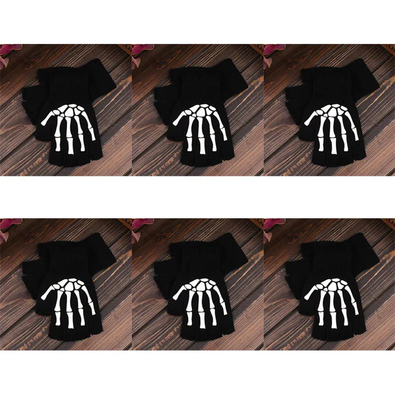 Gothic Skeleton Reflective Fingerless Gloves – Halloween Streetwear