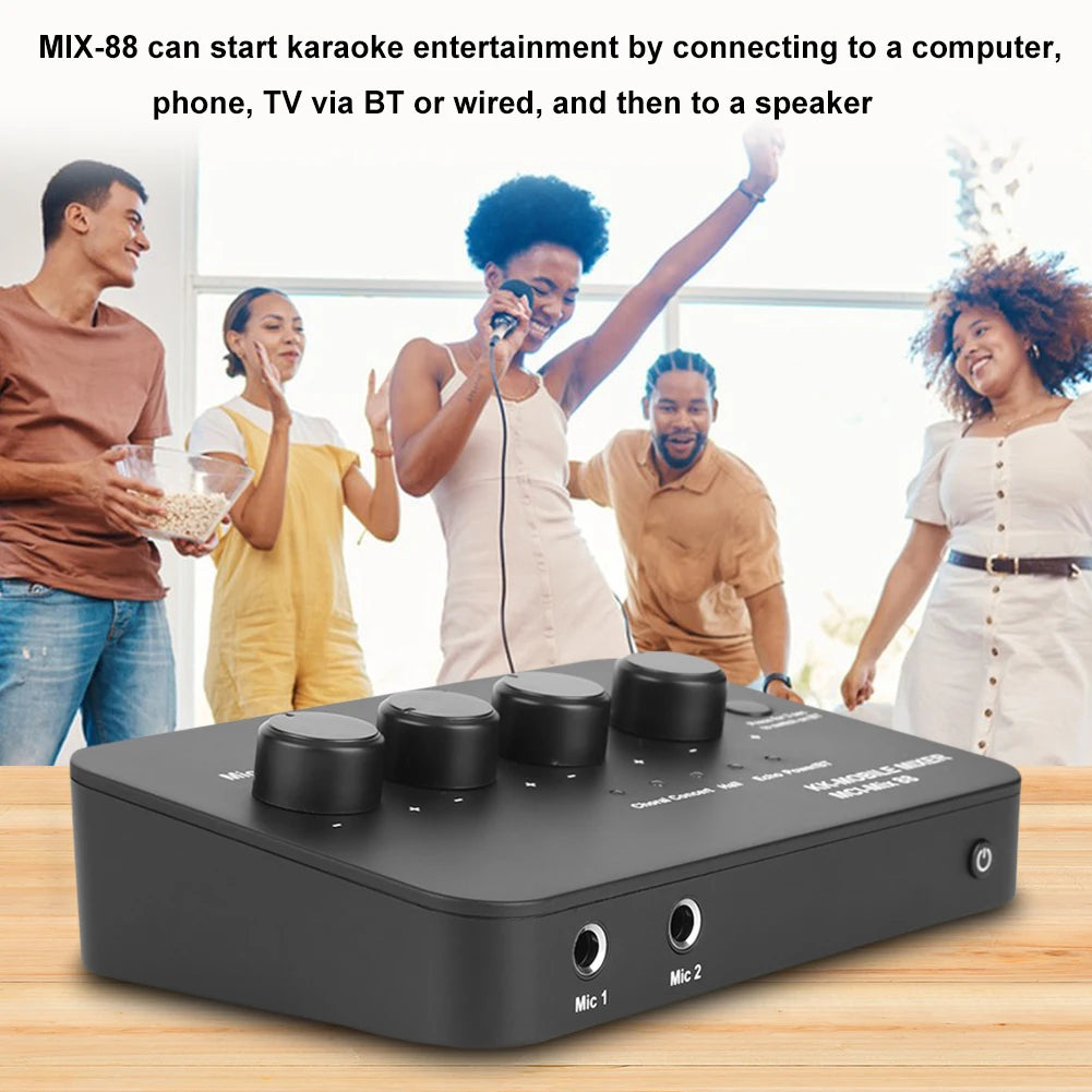 Portable Karaoke Microphone Mixer AUX IN/OUT BT Connection Dual Mic Inputs Digital Audio Mixer for DJ Sound Home Party & Theater Zpaxo