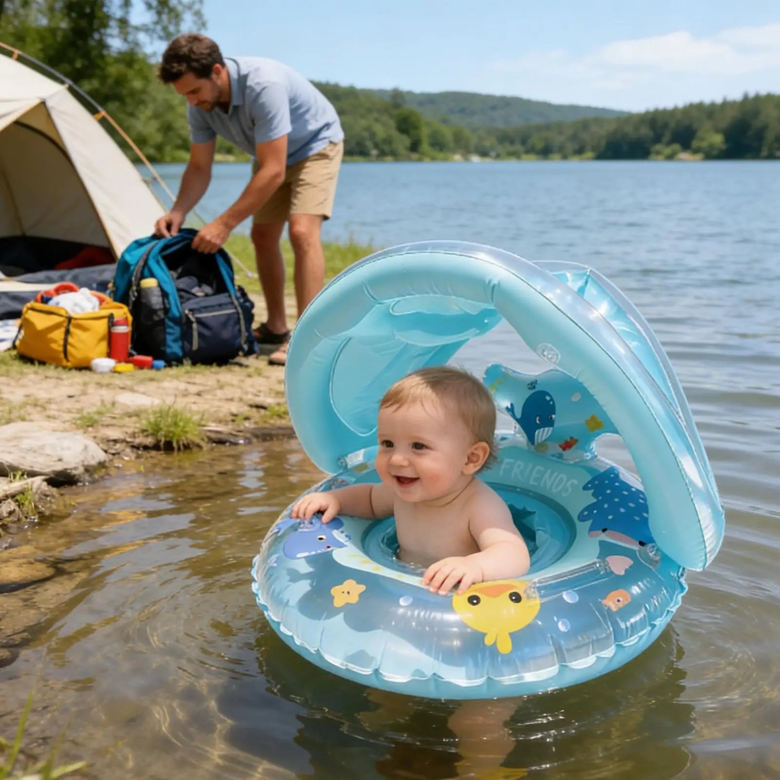 Sunshade Swim Ring Inflatable Pool Float Tube Swimming Circle