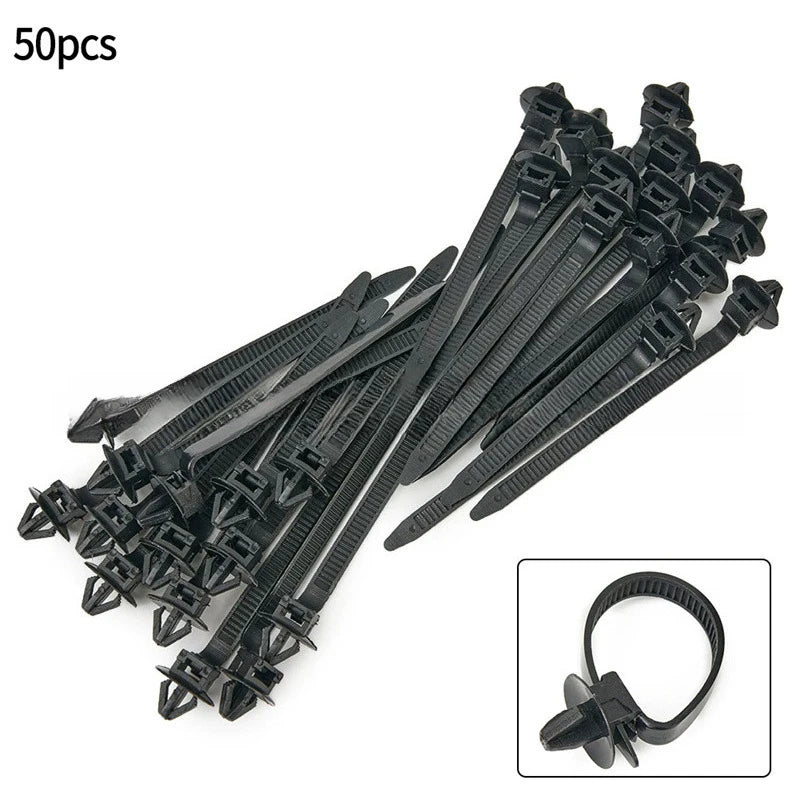 10/100PCS Car Nylon Black Cable Ties Push Mount Wire Harness Fastener Cable Clamp Clips Ties Management Car Wire Organizers Zpaxo