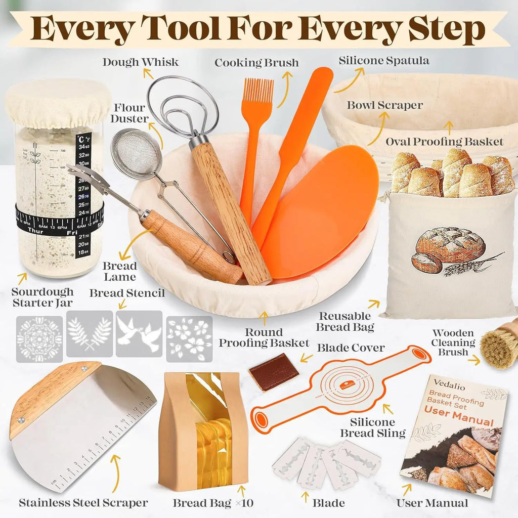 Professional Sourdough Bread Starter Kit 37 PCS Sourdough Bread Baking Supplies with Starter Jar Bread Sling Dough Whisk Bags Zpaxo