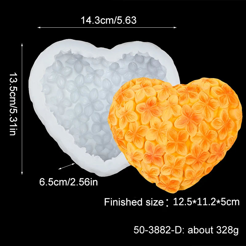 3D Heart Silicone Candle Mold for Valentine's Day Knitting Heart Flower Aromatherapy Soap Plaster Craft Gift Chocolate Cake Mold Zpaxo Flower XL